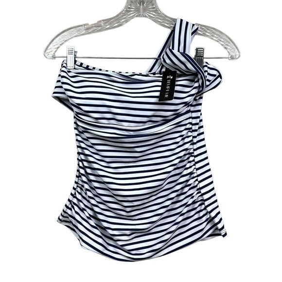 Tempt Me‎ Womens Tankini Swim Top One Shoulder Stretch Stripe Blue White Size S - Picture 1 of 5